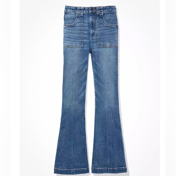 American Eagle Women’s Blue Super Hi-Rise Flare Jeans Size 12 - Picture 1 of 16
